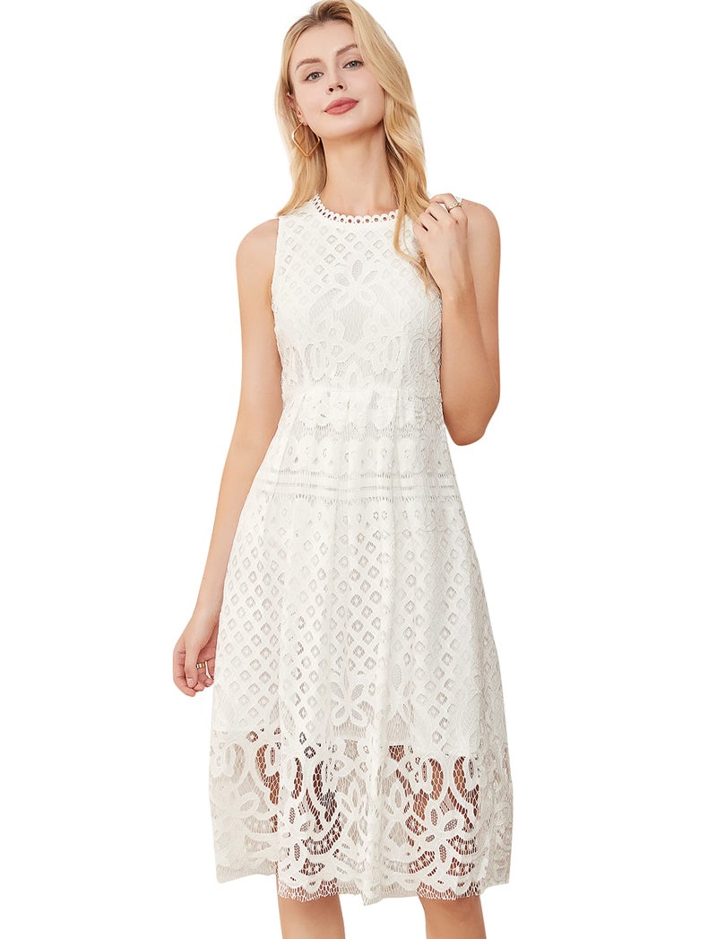 VEIISAR Womens Fashion Sleeveless Lace Fit Flare Elegant Cocktail Party Dress (XX-Large, L0201White) - Image 2